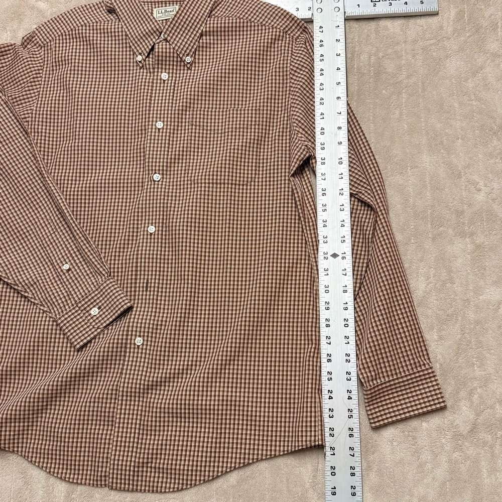 LL Bean Vintage Shirt Mens Medium Brown Plaid Button Up - Picture 4 of 6